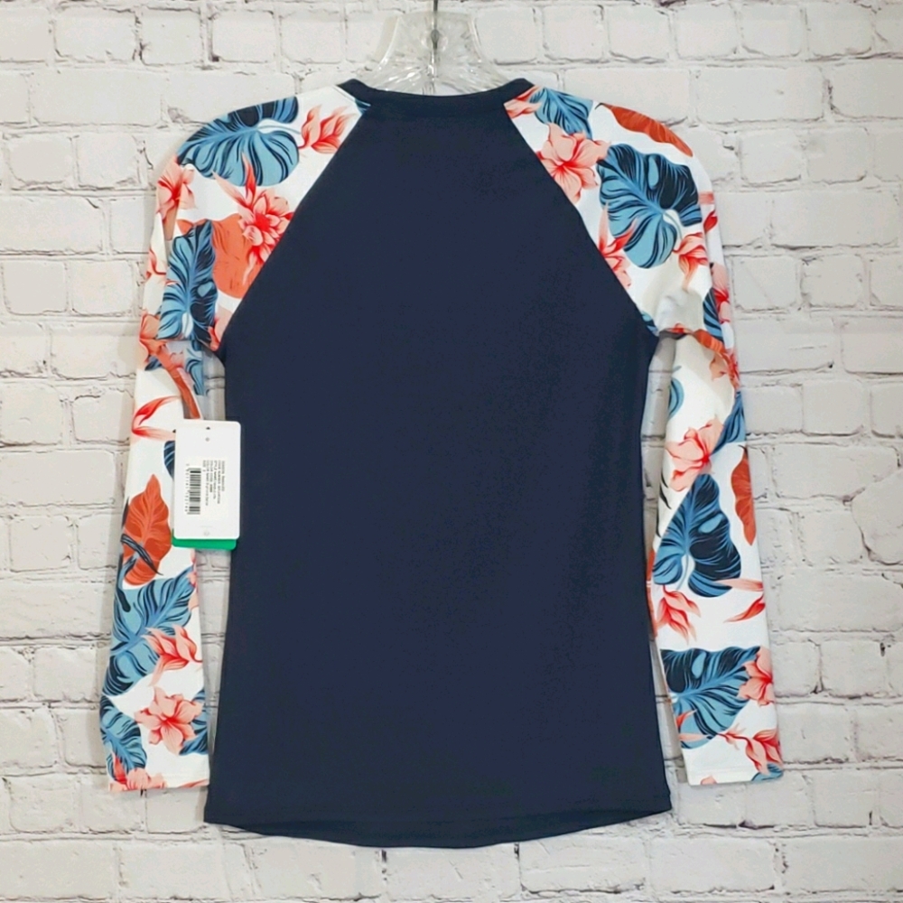 NWT Roxy LS Lycra Rashguard Bright Navy Orange Turquoise Size S - Picture 4 of 7